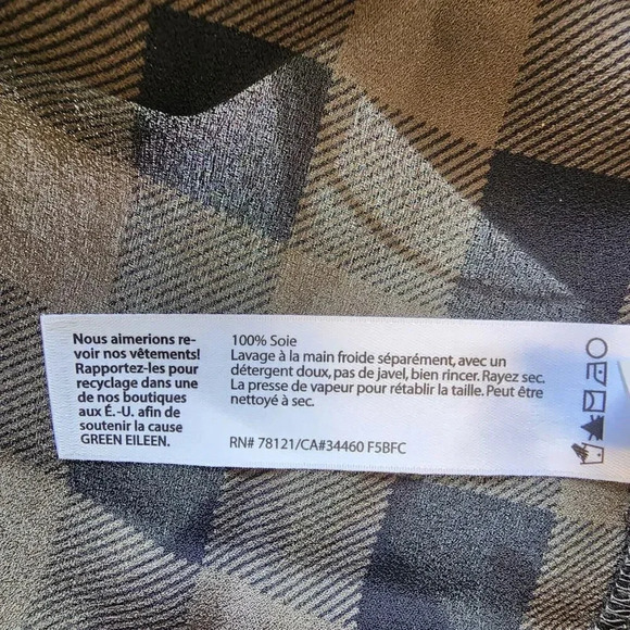 New $238 Eileen Fisher Tunic Dress Sz S/P Black Green Silk Buffalo Plaid Chiffon - Picture 8 of 12